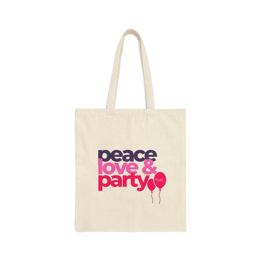 Peace, Love & Party! - Voila! Let's Party! Cotton Canvas Tote Bag